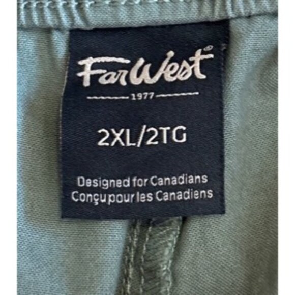Far West 2XL Mens Olive Army Green Drawstring Elastic Waist Cotton Shorts Pocket - Picture 2 of 6